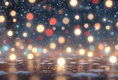 Primary subject: Lights
Setting/background: Snowy surface
Visual style: Digital art
Colors and mood: Bright, colorful, and festive
